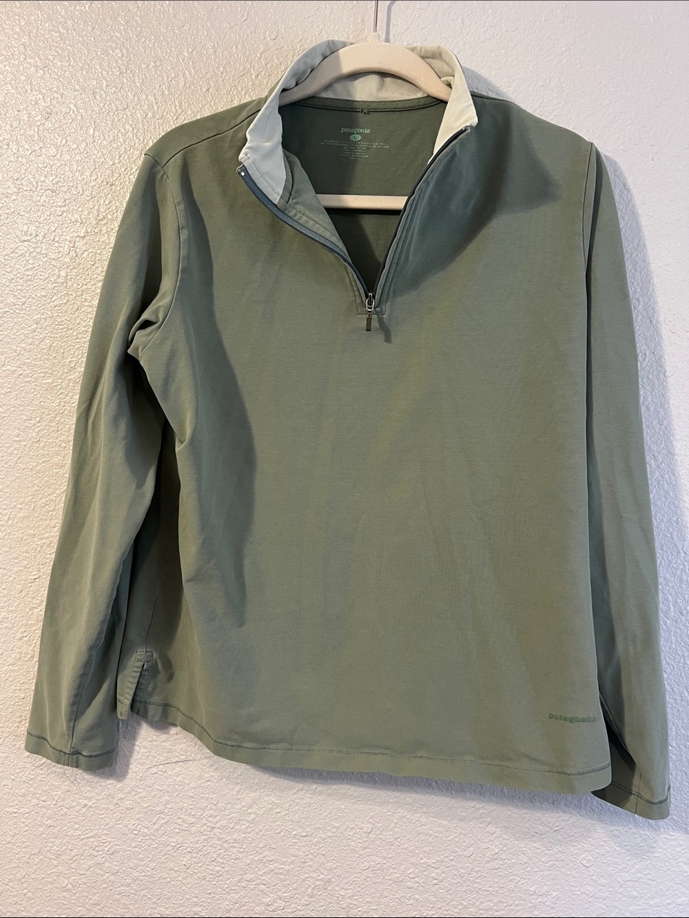Patagonia Olive Green Quarter-Zip Pullover with Cream Collar
